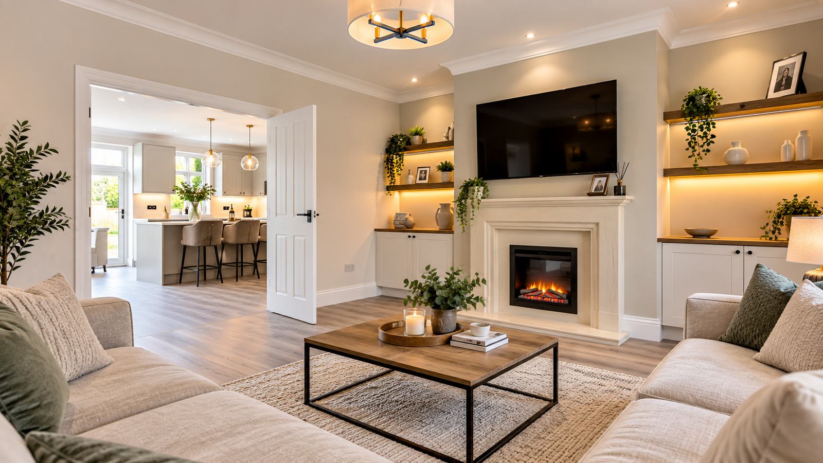 Luxury renovated living room interior
